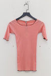 BASERANGE Round neck ruffled ribbed cotton T-shirt TOPA series collection France BAS-TOPA-RBV-WI22-FENHONG Pink TOPA-RB-000